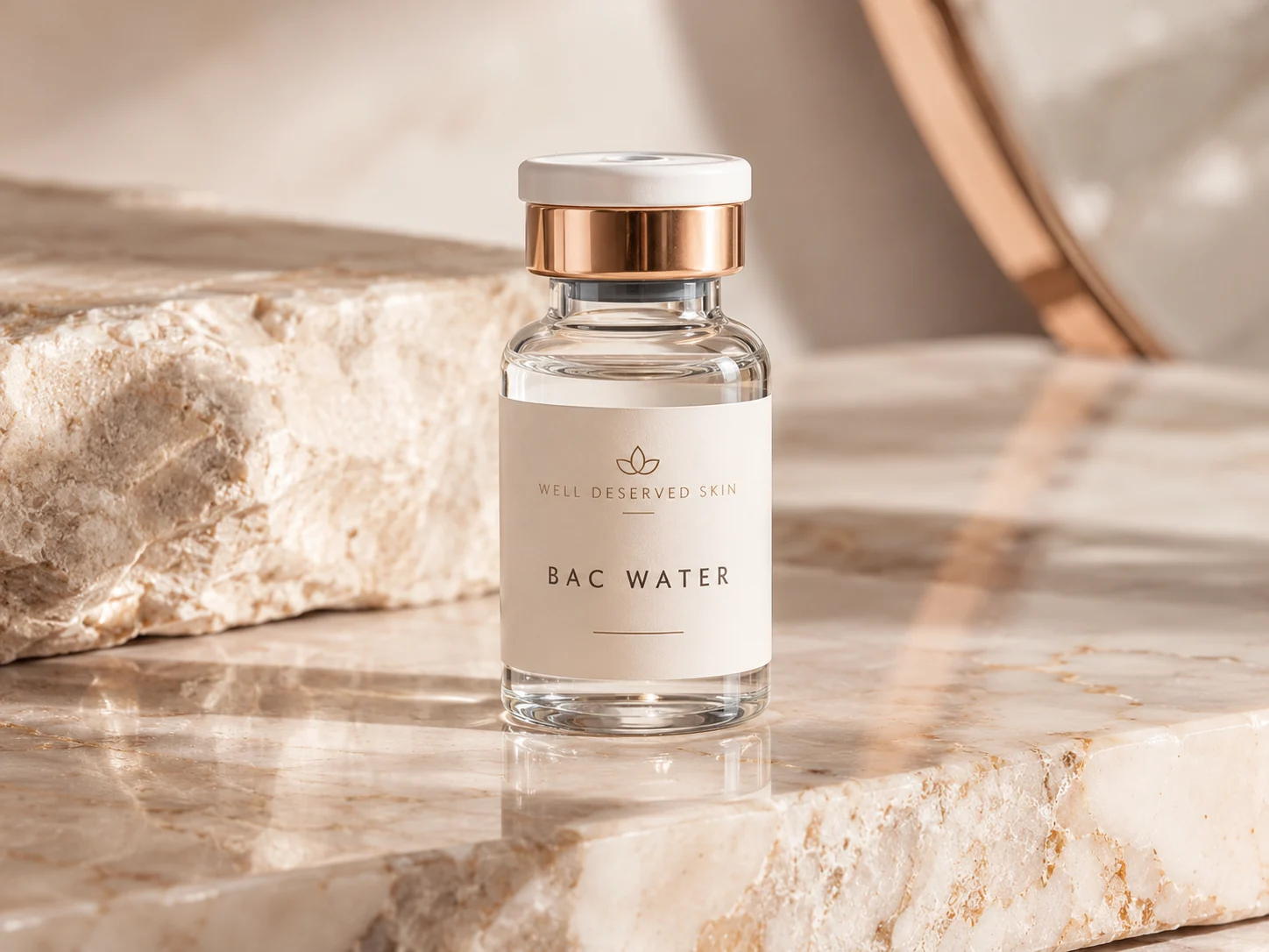 BAC water vial on marble
