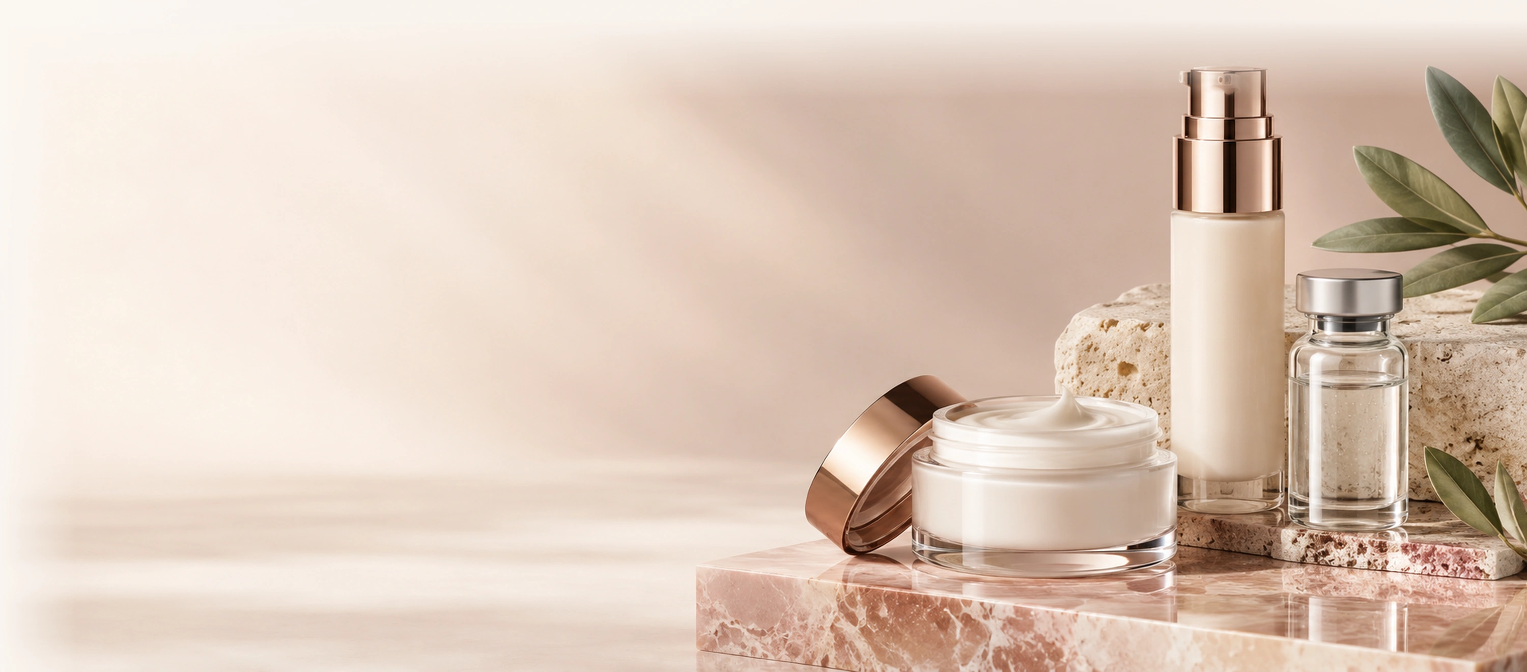 Topical cream, topical serum and BAC water still life